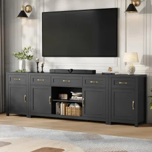 TV Stand for 100 Inch TV, Entertainment Center with Storage Cabinets and Adjustable Shelf, Mid Century Modern Media, Customized